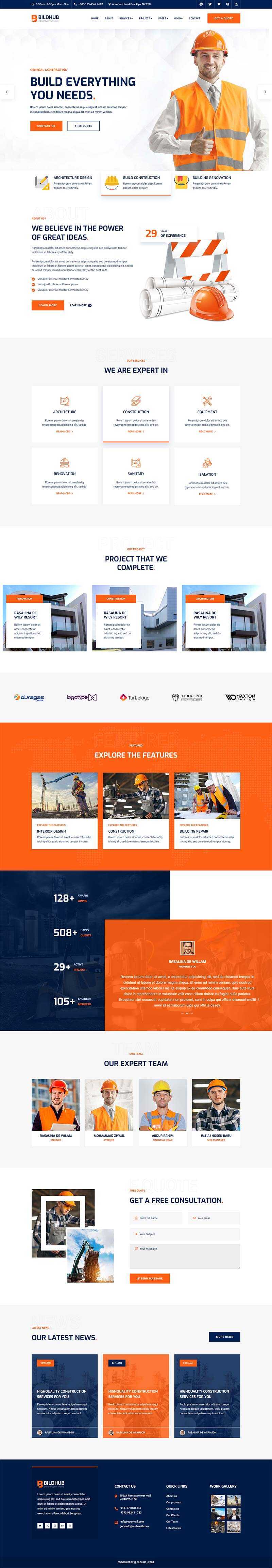 bootstrap橙色响应式建筑设计公司网站html模板 - 项目资源网