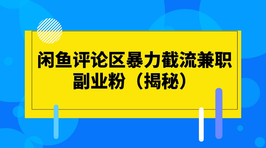 闲鱼评论区暴力截流兼职副业粉（揭秘） - 项目资源网